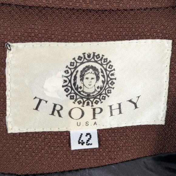 Vintage 70s Trophy USA Brown Textured Blazer Men 42R Retro Jacket Rayon Acetate - Picture 4 of 7